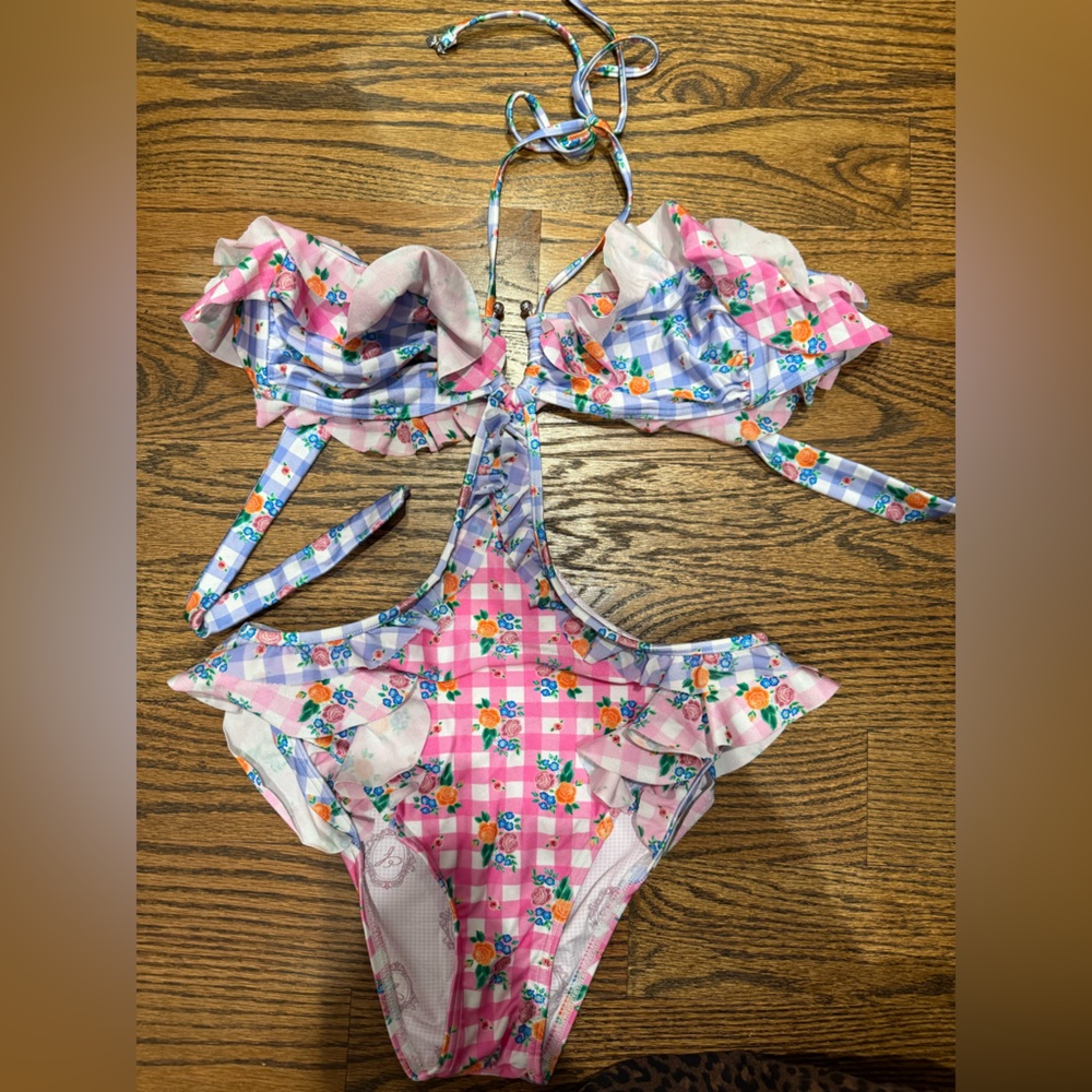 Fillyboo Pink Floral Ruffle Bikini One Piece